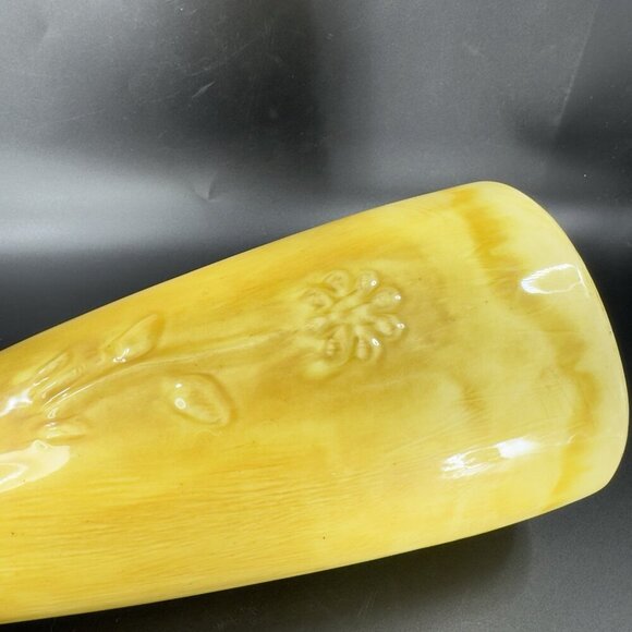 Antique Tall Yellow Pottery Vase Embossed Flower USA Hand Made Vase Vessel VTG - Picture 9 of 16